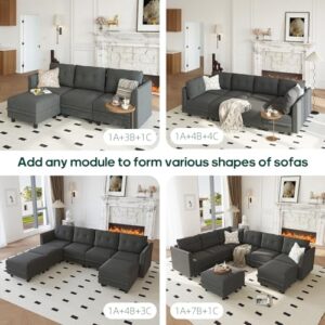 LLappuil Modular Sofa Sectional Sleeper Couch with Reversible Chaise, Oversized 8 Seater Storage Sectionals with Ottoman, Black