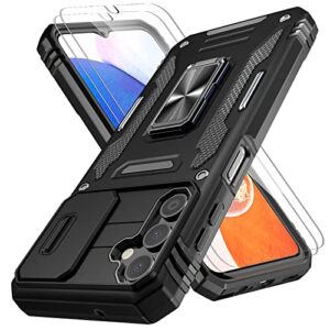 jasmeas case for samsung galaxy a14 5g with slide camera cover with screen protector [2 pack], [360° rotatable ring kickstand] shockproof protective hard phone cover for galaxy a14 5g, black