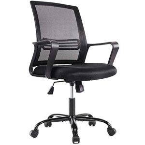 office chair desk chair home office computer chair with wheels mesh office chair with lumbar support, mid back ergonomic office desk chair with armrests adjustable work chairs, black