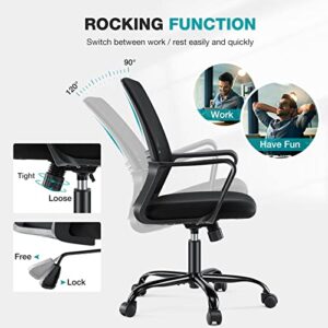 Office Chair Desk Chair Home Office Computer Chair with Wheels Mesh Office Chair with Lumbar Support, Mid Back Ergonomic Office Desk Chair with Armrests Adjustable Work Chairs, Black