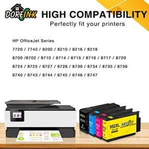 DOREINK 952 952XL Ink Cartridge Combo Pack Compatible Replacements for HP OfficeJet Pro 8710 7740 8720 8715 8210 8740 8702 7720 8725 8700 8730 Printer Ink (1 Black 1 Cyan 1 Yellow 1 Magenta,4Pack)