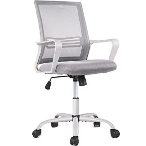 edx home computer wheels mesh lumbar support, mid back ergonomic office desk armrests adjustable work chairs, grey