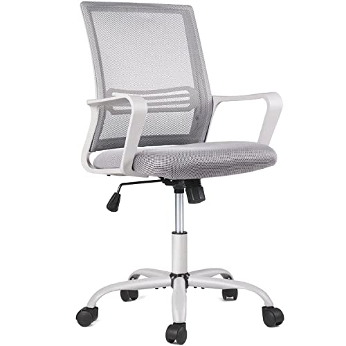 edx Home Computer Wheels Mesh Lumbar Support, Mid Back Ergonomic Office Desk Armrests Adjustable Work Chairs, Grey