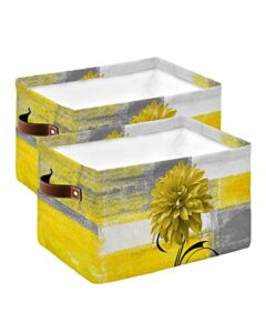 yellow dahlia watercolor plant lines cube storage organizer bins with handles,15x11x9.5 inch collapsible canvas cloth fabric basket,abstract modern grey yellow oil painting art books toys boxes