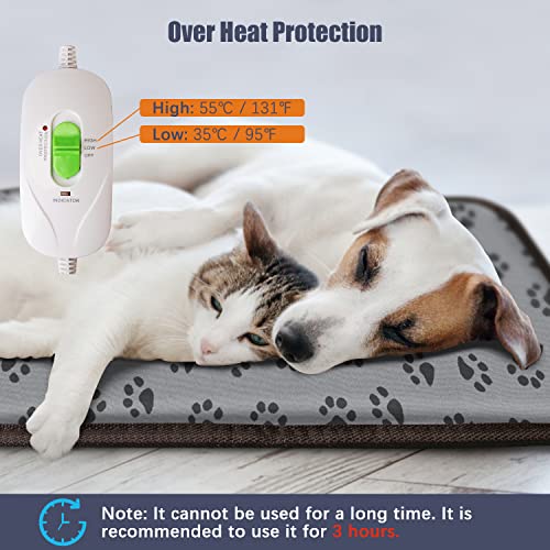 Pet Heating Pad,Adjustable Temperature Dog Cat Heating Pad,Waterproof Indoor Pet Heating Pads for Cats Dogs with Chew Resistant Cord,Electric Pads for Dogs Cats, Pet Heated Mat(Grey Footprints)