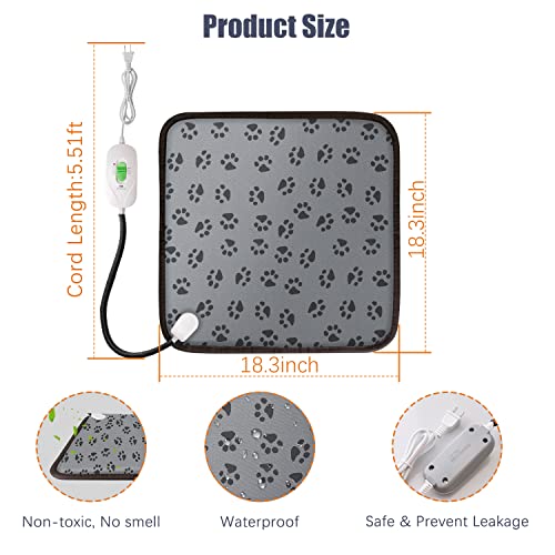 Pet Heating Pad,Adjustable Temperature Dog Cat Heating Pad,Waterproof Indoor Pet Heating Pads for Cats Dogs with Chew Resistant Cord,Electric Pads for Dogs Cats, Pet Heated Mat(Grey Footprints)