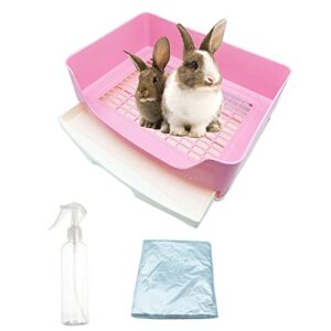 wewaykgj rabbit litter box large rabbit potty box with drawer bunny corner litter pan potty trainer pet toilet with cleaning set for adult hamster guinea pig ferret bunny and other animals(pink)