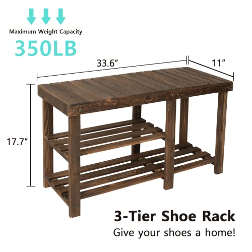 Babion Shoe Storage Bench, 3-Tier Shoe Rack for Entryway, Shoe Rack with Bench, Shoe Bench with Storage Shelf, Shoe Bench,Shoe Stand,Wooden Shoe Rack for Closet, Hallway, Living Room(Brown)