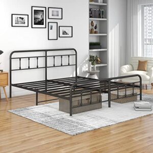 DUMEE King Size Bed Frame and Headboard with Footboard, Metal Bed Frame King with Storage Under Bed, No Box Spring Needed, Enhanced Slats and Legs, Black