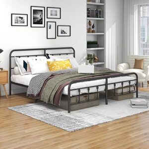 DUMEE King Size Bed Frame and Headboard with Footboard, Metal Bed Frame King with Storage Under Bed, No Box Spring Needed, Enhanced Slats and Legs, Black