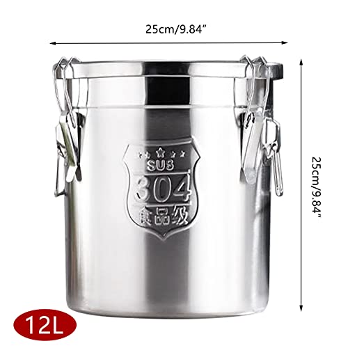 Titunjian Stainless Steel Containers With Lids Kitchen Canisters Rice Cereal Grain Coffee Bean Container Oil Milk Storage Bucket Sealed Food Storage Canisters (12L)