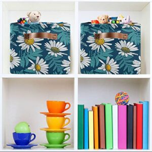 Kigai 1 PCS Storage Bins Daisy Foldable Canvas Fabric Storage Basket Laundry Basket with Handle Clothes Toys Organizer for Closet Shelf Office