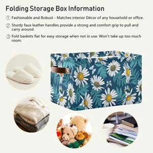 Kigai 1 PCS Storage Bins Daisy Foldable Canvas Fabric Storage Basket Laundry Basket with Handle Clothes Toys Organizer for Closet Shelf Office