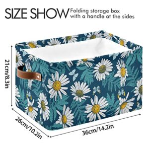 Kigai 1 PCS Storage Bins Daisy Foldable Canvas Fabric Storage Basket Laundry Basket with Handle Clothes Toys Organizer for Closet Shelf Office