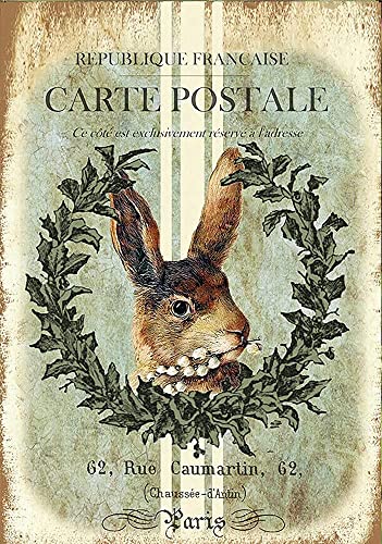 Weasval French Rabbit Carte Postale Vintage Tin Sign Novelty Funny Home Family Friend Gift Bathroom Courtyard Bar Pub 8x12 Inch