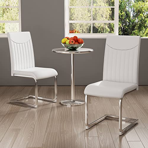 Dining Chairs Set of 2, Dining Room Chairs with High Density Sponge Leather Upholstered and Metal Legs, Modern Kitchen Chairs for Dining Room (White)