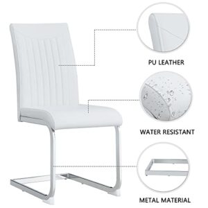 Dining Chairs Set of 2, Dining Room Chairs with High Density Sponge Leather Upholstered and Metal Legs, Modern Kitchen Chairs for Dining Room (White)