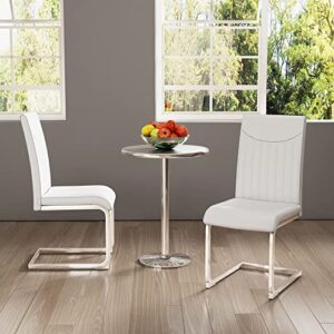 Dining Chairs Set of 2, Dining Room Chairs with High Density Sponge Leather Upholstered and Metal Legs, Modern Kitchen Chairs for Dining Room (White)