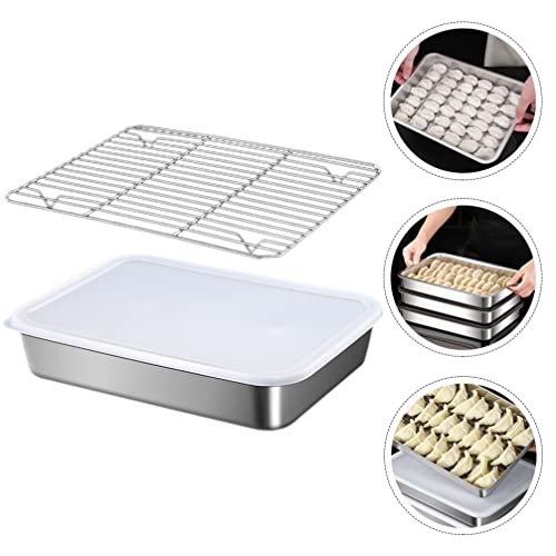 Yardwe Refrigerator Dumpling Box with Lid Stainless Steel Stackable Fridge Food Storage Containers Fresh Keeping Food Tray for Fruit Vegetables Bacon Meat Cheese Keeper