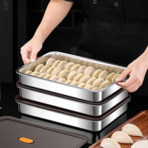 Yardwe Refrigerator Dumpling Box with Lid Stainless Steel Stackable Fridge Food Storage Containers Fresh Keeping Food Tray for Fruit Vegetables Bacon Meat Cheese Keeper