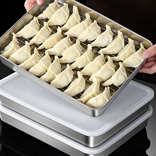 Yardwe Refrigerator Dumpling Box with Lid Stainless Steel Stackable Fridge Food Storage Containers Fresh Keeping Food Tray for Fruit Vegetables Bacon Meat Cheese Keeper