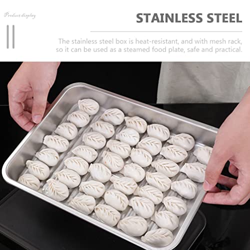 Yardwe Refrigerator Dumpling Box with Lid Stainless Steel Stackable Fridge Food Storage Containers Fresh Keeping Food Tray for Fruit Vegetables Bacon Meat Cheese Keeper