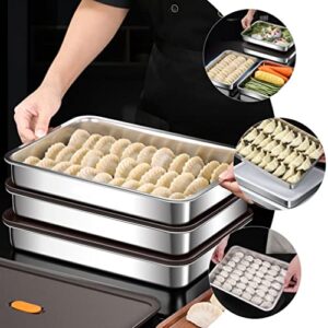 Yardwe Refrigerator Dumpling Box with Lid Stainless Steel Stackable Fridge Food Storage Containers Fresh Keeping Food Tray for Fruit Vegetables Bacon Meat Cheese Keeper