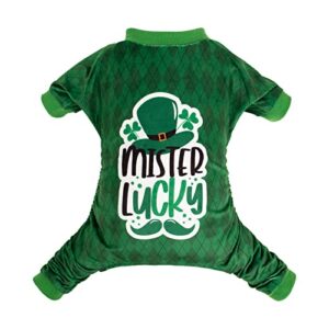 cutebone mister lucky st.patrick's day small dog pajamas soft puppy pjs fleece stretchy onesie cat clothes for daily wear p274s
