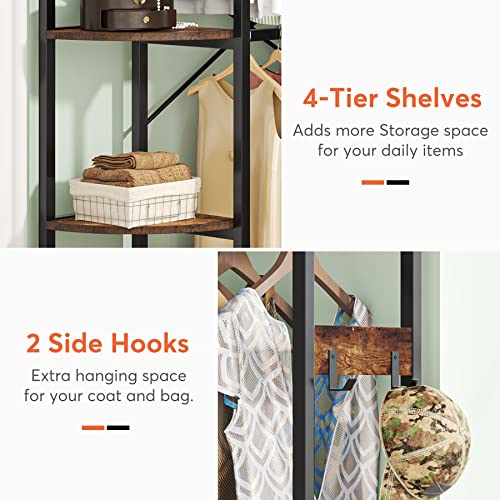 Tribesigns L-Shape Clothes Rack. Freestanding Clothing rack with Shelves & Side Hook, Heavy Duty Garment Rack Corner Wardrobe Closet Rack for Hanging Clothing, Rustic Brown