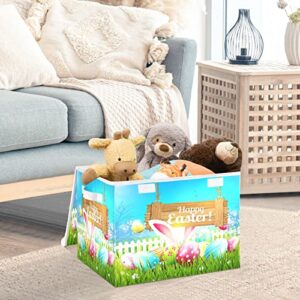 senya Easter Storage Baskets Collapsible Storage Bins with Lids, Happy Easter Eggs Bunny Storage Boxes Clothes Baskets for Organizing