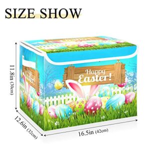 senya Easter Storage Baskets Collapsible Storage Bins with Lids, Happy Easter Eggs Bunny Storage Boxes Clothes Baskets for Organizing