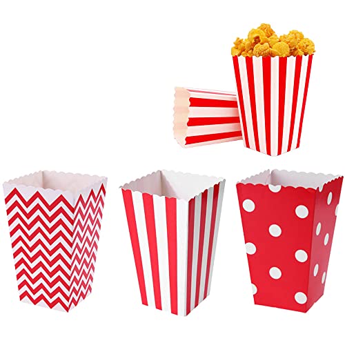 24 Pack Popcorn Box Popcorn Bag Popcorn Bucket Striped Wavy Paper Popcorn Container Cardboard Candy Container for Party Carnival Movie Night