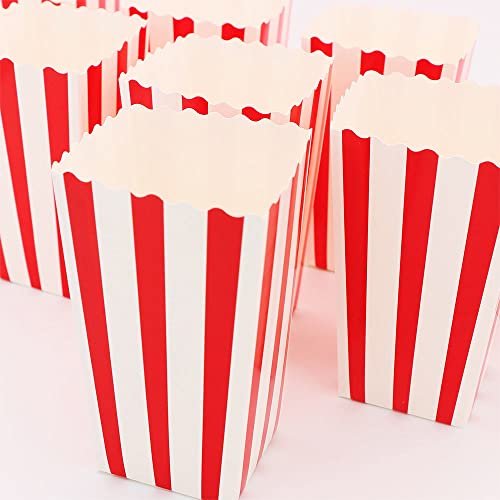 24 Pack Popcorn Box Popcorn Bag Popcorn Bucket Striped Wavy Paper Popcorn Container Cardboard Candy Container for Party Carnival Movie Night