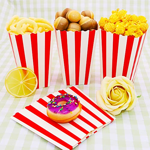 24 Pack Popcorn Box Popcorn Bag Popcorn Bucket Striped Wavy Paper Popcorn Container Cardboard Candy Container for Party Carnival Movie Night