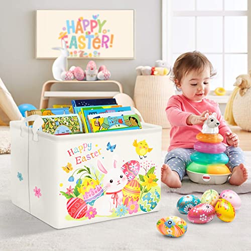 Clastyle Kid Large Gift Basket Bunny Clothes Towel Storage Bin Egg Flower Picnic Basket with Handles Daycare Nursery Storage Basket for Toy Books