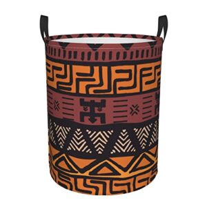 african mud cloth tribal round waterproof storage box organizer round laundry basket portable dirty clothes bag with handle suitable for bedroom, books, toy medium