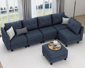 llappuil modular sofa sectioanl couch with storage, convertible 6 seater l shaped modular chaise sofa with ottoman, denim blue