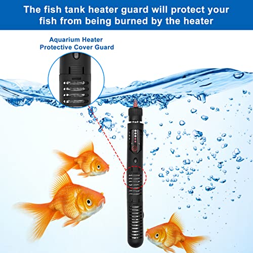 2 Pack 300W Submersible Aquarium Heater, Adjustable Temperature Fish Tank Heater with Thermometer, Protective Case and Suction Cup for 40-90 Gallon Saltwater Freshwater Fish Tank, Turtle Tank