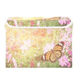 blueangle collapsible storage boxes 1 pack, cosmos flower field butterfly storage baskets with lids and handle for home bedroom closet office（78）