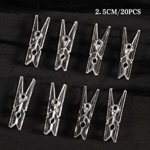 clear plastic clothes pins,clothes line string clips, mini clothes pins, photo paper peg pins craft clips(2.5cm 20pcs)