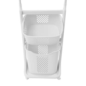 2-Tier Plastic Laundry Basket Laundry Hamper, Clothes Hamper with a thickened handle Shelf + Wheels ​Clothes Hamper Stands Up Well,Scope Of Application Bedroom/Balcony/Laundry Table(Off-White