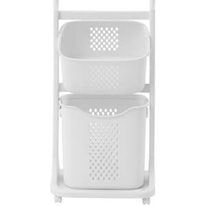 2-Tier Plastic Laundry Basket Laundry Hamper, Clothes Hamper with a thickened handle Shelf + Wheels ​Clothes Hamper Stands Up Well,Scope Of Application Bedroom/Balcony/Laundry Table(Off-White