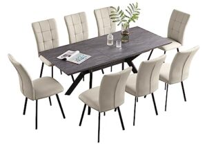 zckycine dining room table set 6-8 person kitchen table and chairs modern extendable dining table with 8 leather upholstered dining chairs (1 table + 8 beige chairs)