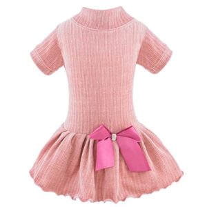 dog cute dress tutu outfit skirt with flows bowknot for small medium girl dogs holiday wedding birthday party (pink, xl)
