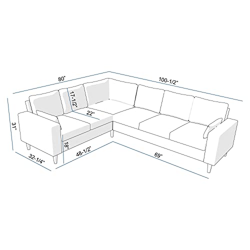 Panana Sectional Sofa Couch Linen Fabric L Shaped Sectional Couch Convertible Sectional Sofa, 100 x 80 x 32 inch