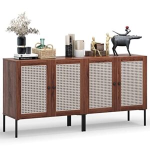 giantex 2 pcs sideboard with storage, kitchen buffet with 2 rattan doors, liquor cabinet, wood cupboard, accent furniture for dining room, console table for entryway 31.5”lx 16”wx 31.5”h (walnut)