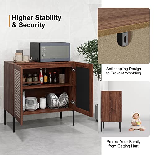Giantex 2 Pcs Sideboard with Storage, Kitchen Buffet with 2 Rattan Doors, Liquor Cabinet, Wood Cupboard, Accent Furniture for Dining Room, Console Table for Entryway 31.5”Lx 16”Wx 31.5”H (Walnut)