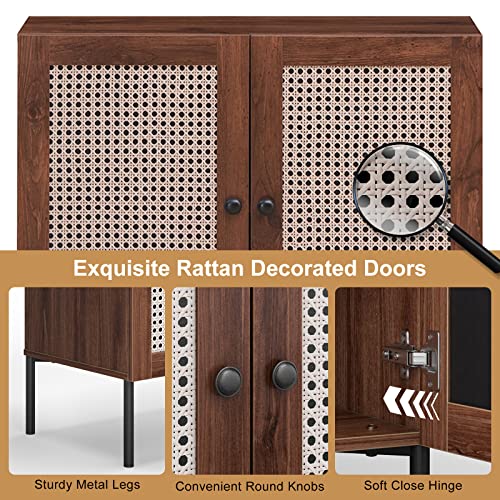 Giantex 2 Pcs Sideboard with Storage, Kitchen Buffet with 2 Rattan Doors, Liquor Cabinet, Wood Cupboard, Accent Furniture for Dining Room, Console Table for Entryway 31.5”Lx 16”Wx 31.5”H (Walnut)