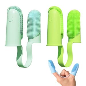 pijaborg 2 pack dog toothbrush, finger toothbrush kit, 135ºsurround bristles for easy teeth cleaning, double-finger toothbrush dental care for puppies, cats and small pets