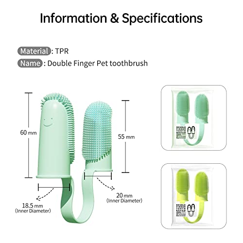 Pijaborg 2 Pack Dog Toothbrush, Finger Toothbrush Kit, 135ºSurround Bristles for Easy Teeth Cleaning, Double-Finger Toothbrush Dental Care for Puppies, Cats and Small Pets